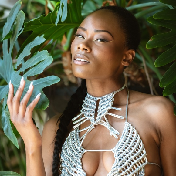 Handmade Metallic Silver Macrame Dress - Picture 3 of 17